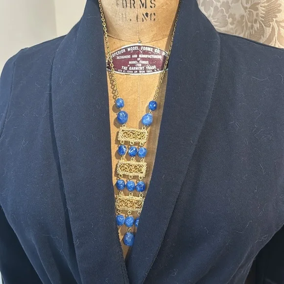 Pretty vintage blue bead, Art Deco style necklace - Picture 10 of 12